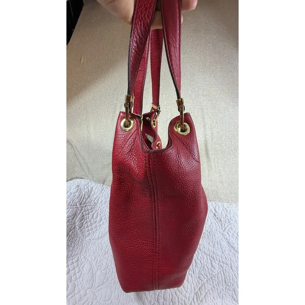 Michael Kors Women's Red Pebbled Leather Hobo Shoulder Handbag Purse Classic